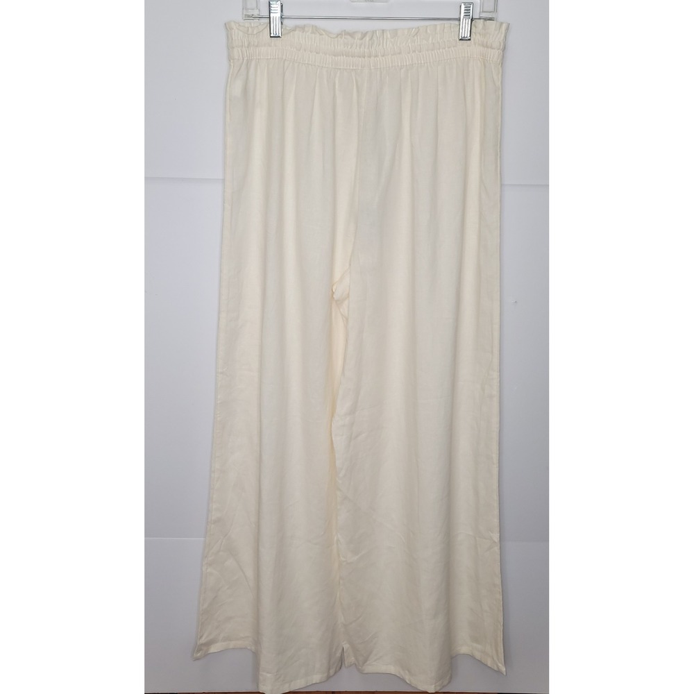 CALIA Cover Up Palazzo Pant M Cream Linen Blend Wide Leg Resort Minimalist Beach - Picture 3 of 9